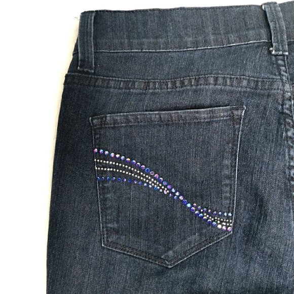 NYDJ EUC Women's 8 Boot Cut Style# 1000 Dark Blue Bling Colorful Beaded Jeans - Picture 10 of 13